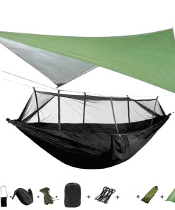 Mosquito net hammock and tarpaulin